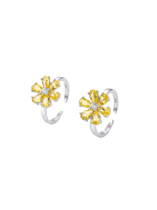 ORHU JEWEL 925 Sterling Silver Yellow Flower Toe Ring for Women & Girls | Adjustable Floral Bichiya | 925 Hallmarked Silver Toe Ring