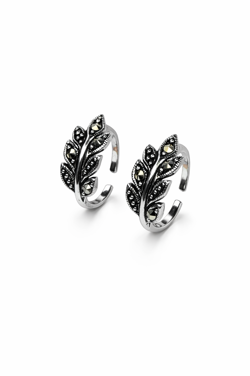 ORHU JEWEL 925 Sterling Silver Toe Rings for Women | Oxidised Leaf Design | Adjustable Open Band Toe Ring | Traditional & Daily Wear | Hallmarked Silver