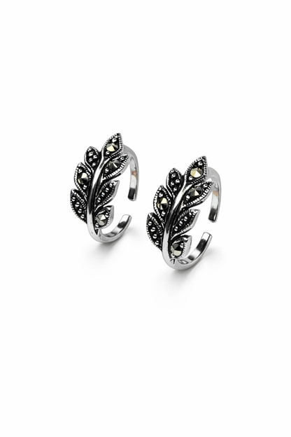 ORHU JEWEL 925 Sterling Silver Toe Rings for Women | Oxidised Leaf Design | Adjustable Open Band Toe Ring | Traditional & Daily Wear | Hallmarked Silver