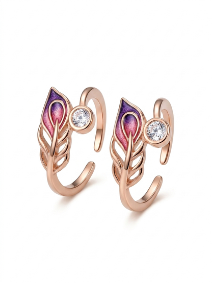 925 Sterling Silver Rose Gold Leaf Toe Ring for Women | Adjustable Open Toe Ring with Crystal & Enamel Design | ORHU Jewel
