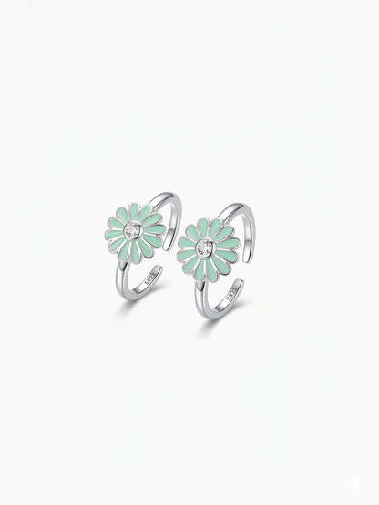 ORHU JEWEL 925 Sterling Silver Mint Daisy Toe Ring for Women | Adjustable Floral Bichiya | 925 Hallmarked Silver Toe Ring