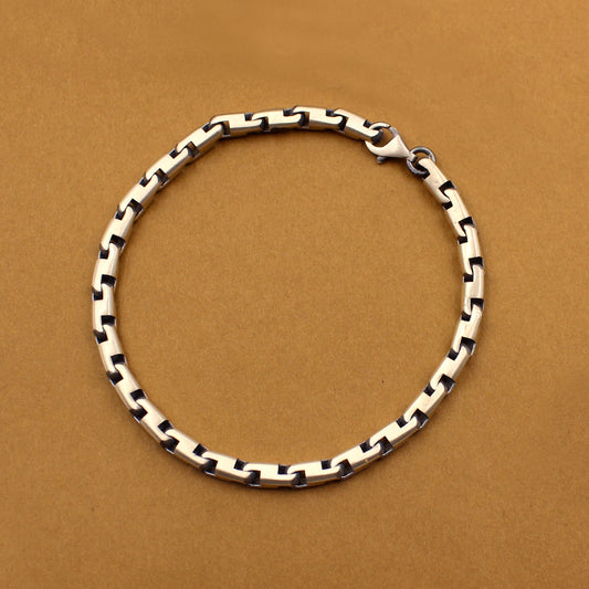 Box Link Chain  Silver Bracelet