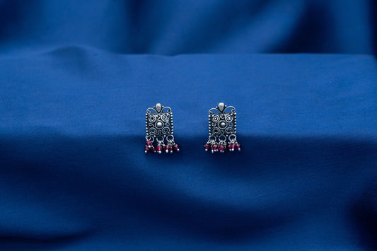 Vintage Silver Earrings with Ruby Bead Drops