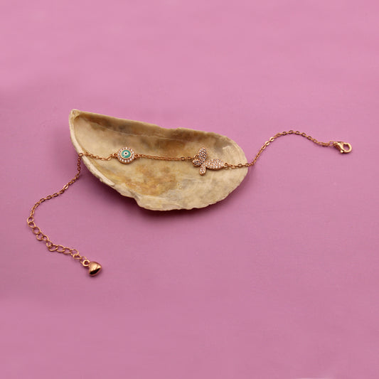 Rose Gold Evil Eye With Butterfly Bracelet