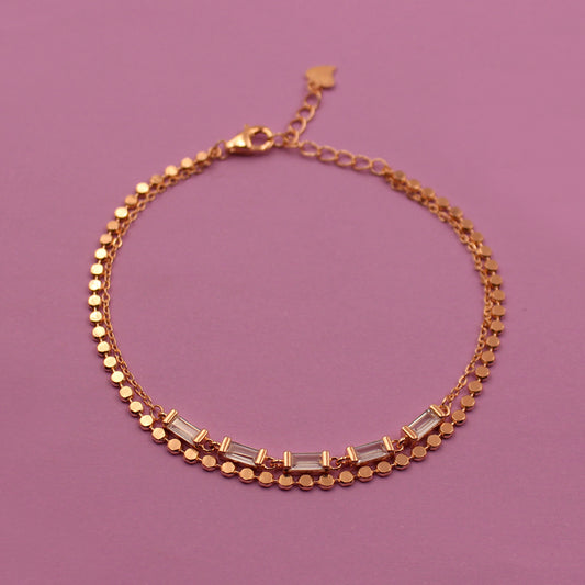 Rose Gold Double Layer Stone Bracelat