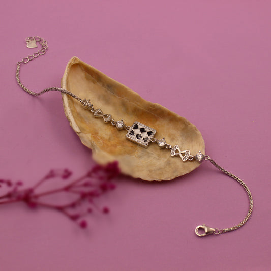 Silver Black And White Stone Bracelat