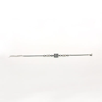 Silver Black And White Stone Bracelat