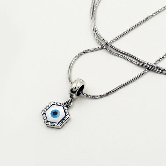 Silver Clover Evil Eve Pendant