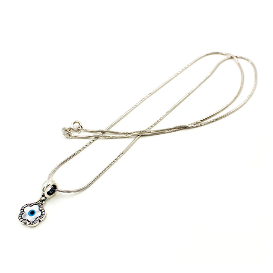 Silver Blooming Flower Evil Eye Pendant