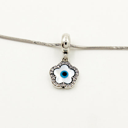 Silver Blooming Flower Evil Eye Pendant