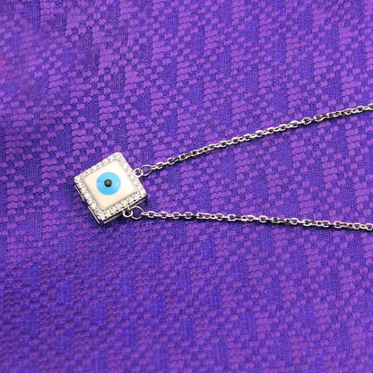 Silver Precious Square Evil Eye Pendant