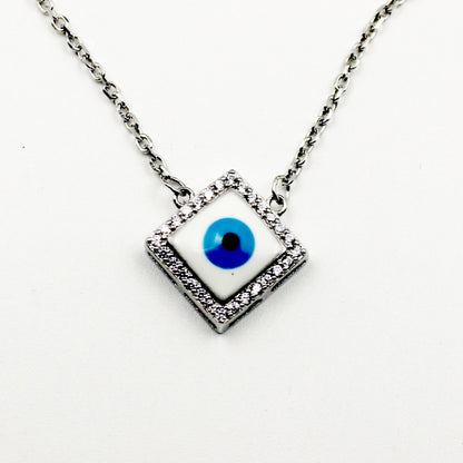 Silver Precious Square Evil Eye Pendant