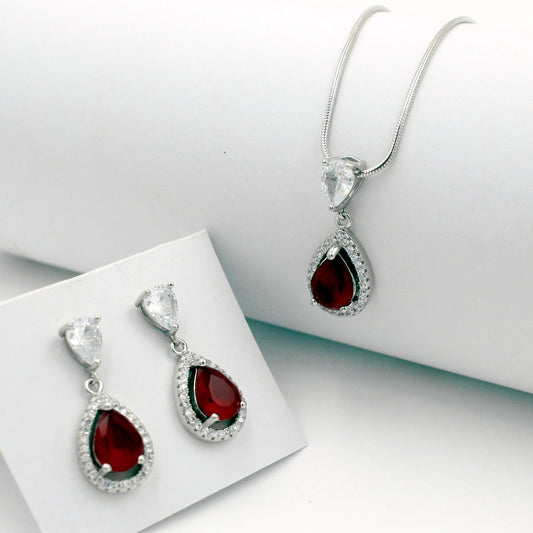 Real Silver Set with Red Stone