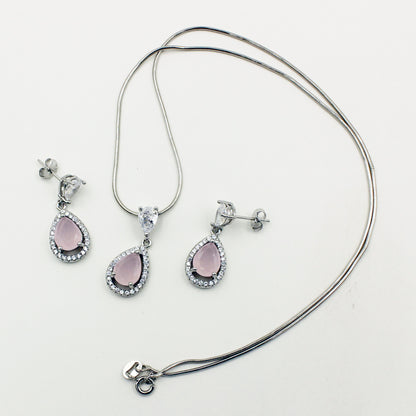 Real Silver Set with Baby Pink Stone