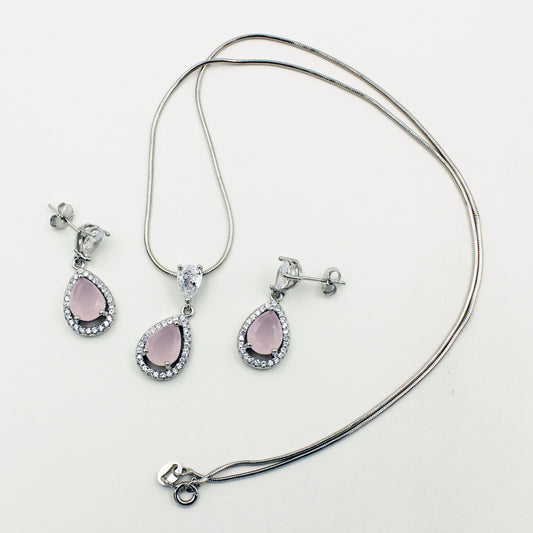 Real Silver Set with Baby Pink Stone