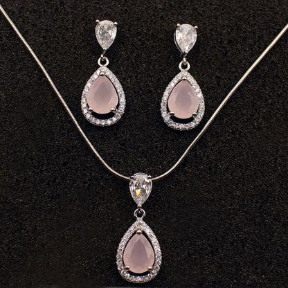 Real Silver Set with Baby Pink Stone