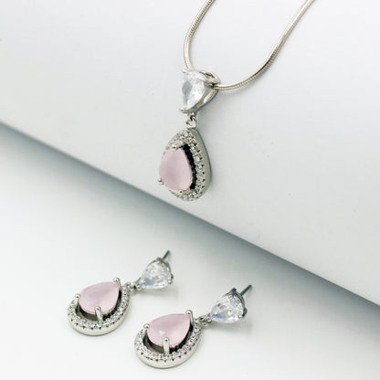 Real Silver Set with Baby Pink Stone