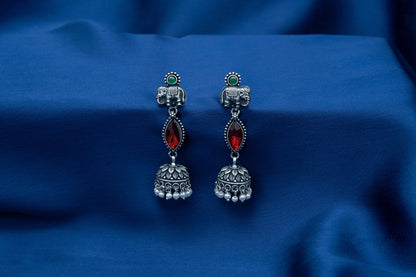 Regal Elephant Motif Oxidized Jhumkas