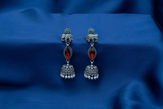 Regal Elephant Motif Oxidized Jhumkas