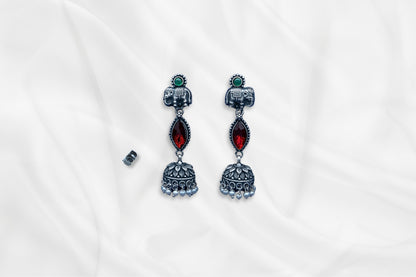 Regal Elephant Motif Oxidized Jhumkas