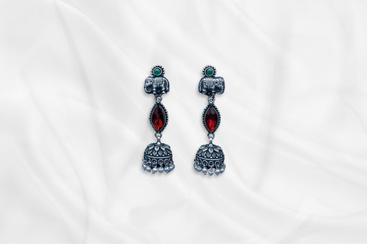 Regal Elephant Motif Oxidized Jhumkas