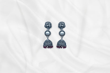 Pearl Glow Oxidized Antique Jhumkas