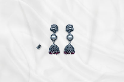 Pearl Glow Oxidized Antique Jhumkas