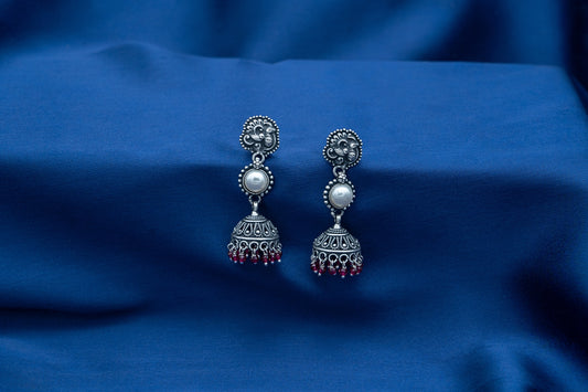 Pearl Glow Oxidized Antique Jhumkas