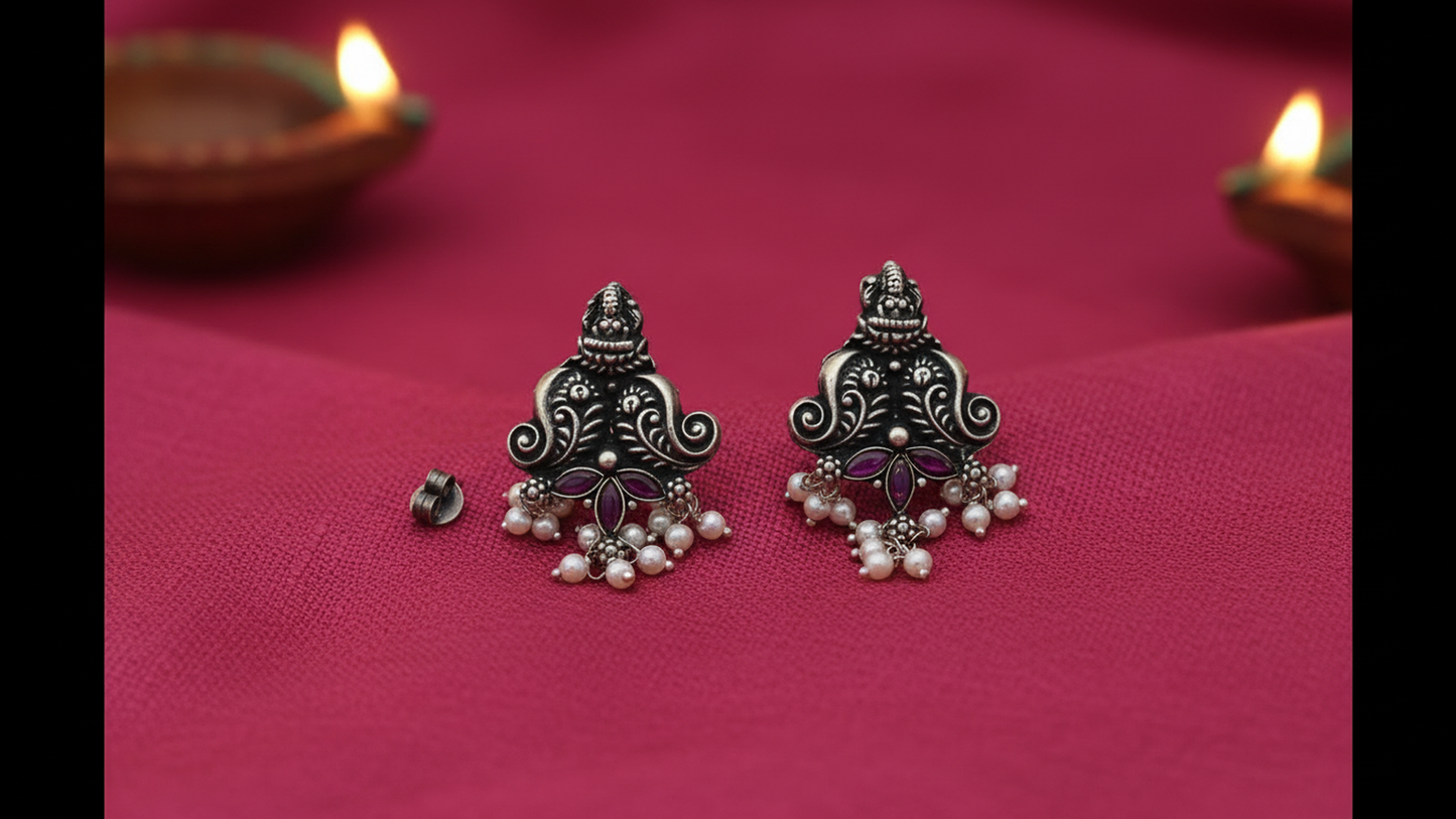 Antique Temple Earrings with Pearls And Ruby Stones