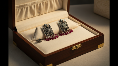 Vintage Silver Earrings with Ruby Bead Drops