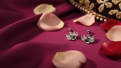 925 Sterling Silver Swan Design Bugadi with Sparkling Stones | Traditional Maharashtrian Ear Piercing Jewelry | Oxidized Silver Finish | Women Ethnic Jewelry