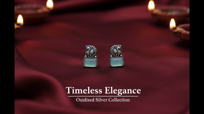 Peacock Aqua Stone Silver Stud Earrings for Women