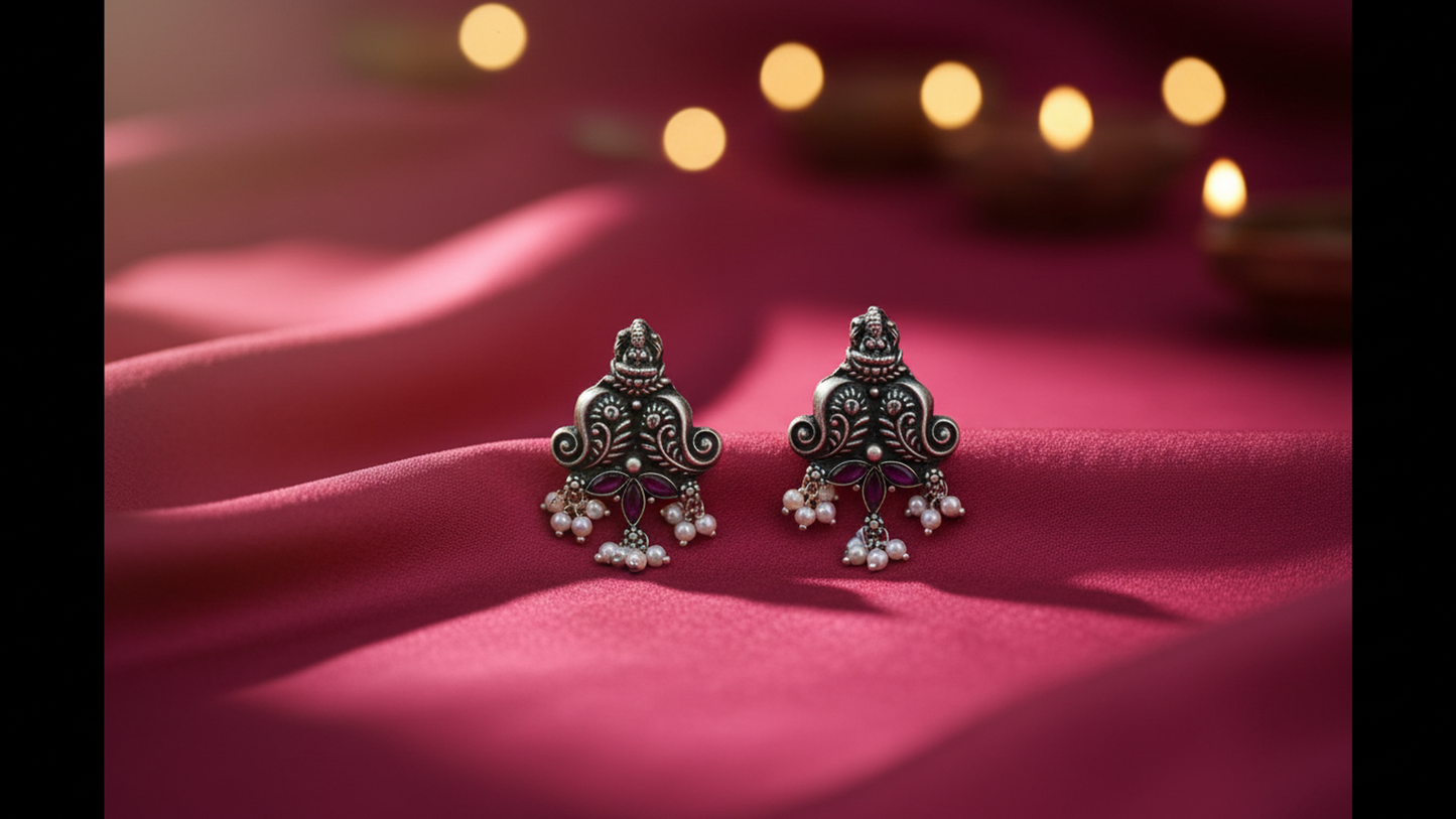Antique Temple Earrings with Pearls And Ruby Stones