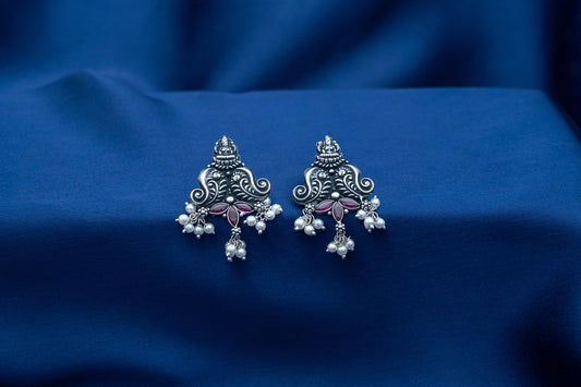 Antique Temple Earrings with Pearls And Ruby Stones